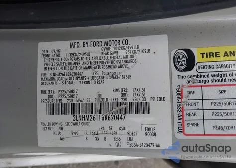 2008 Lincoln Mkz from USA, damaged, VIN 3LNHM26T18R620447